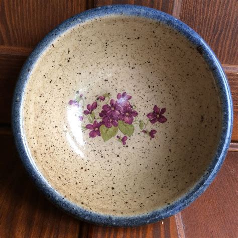 monroe salt works maine pottery violet pansey soup cereal bowl tan blue rim msw ebay cereal