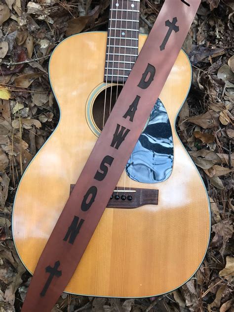 Personalized Custom Leather Guitar Strap With Name Adjustable Etsy