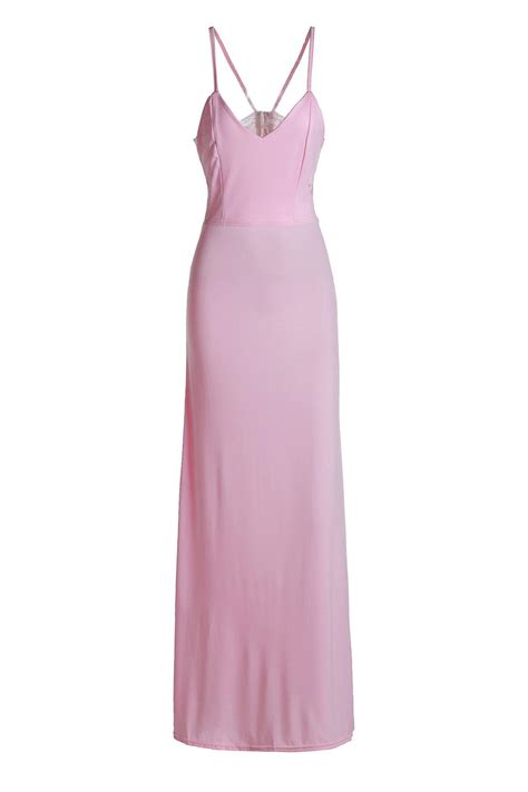 63 Off Sexy Spaghetti Strap Pink Lace Spliced Sleeveless Dress For Women Rosegal