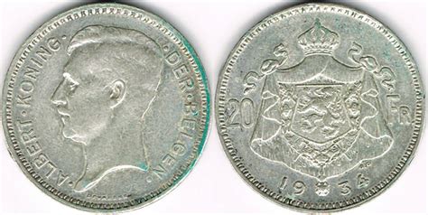 20 Francs 1934 Belgien Belgien König Albert 20 Francs 1934 Kursmünze
