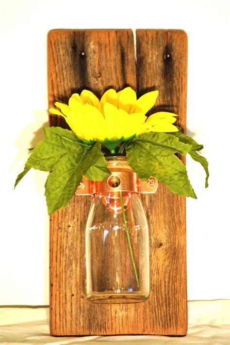 Handcrafted Vase Made Of 100 Year Old Barn Wood And Vintage Milk