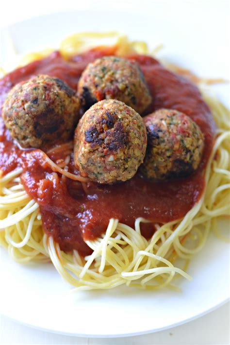 Spaghetti And Vegan Meatballs Fork And Beans