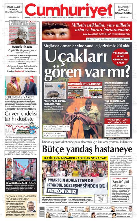 23 Haziran 2022 Tarihli Cumhuriyet Gazete Manşetleri