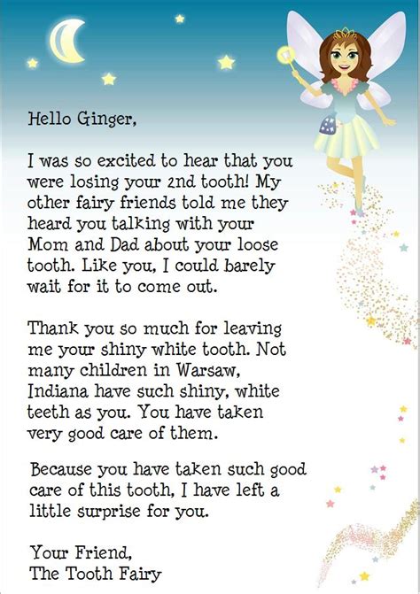 Personalized Letters To Children Tooth Fairy Letters And