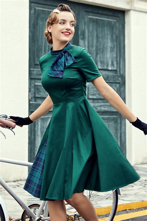 Zapaka Tartan Dress Vintage 1950s Dress Green Plaidn A Line Swing Rockabilly Party Dress 2020
