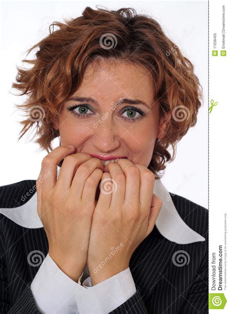 Nervous Businesswoman Cringing Stock Image Image Of Girl Adult 11038405