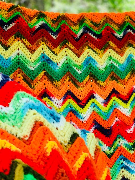 Vintage 1970s Multi Colored Knitted Afghan Blanket Vintage Etsy