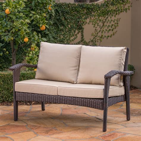 Outdoor Wicker Loveseat With Cushions Browntan