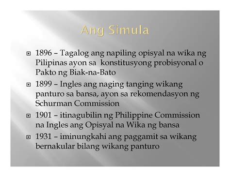 Kasaysayan Ng Wikang Filipino Bilang Wikang Pambansa Timeline Sayan