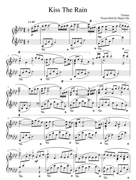 Free sheet music preview of kiss the rain, (easy) for piano solo by yiruma. Print and download in PDF or MIDI Kiss The Rain. Kiss The Rain - Music by Yiruma for Piano ...
