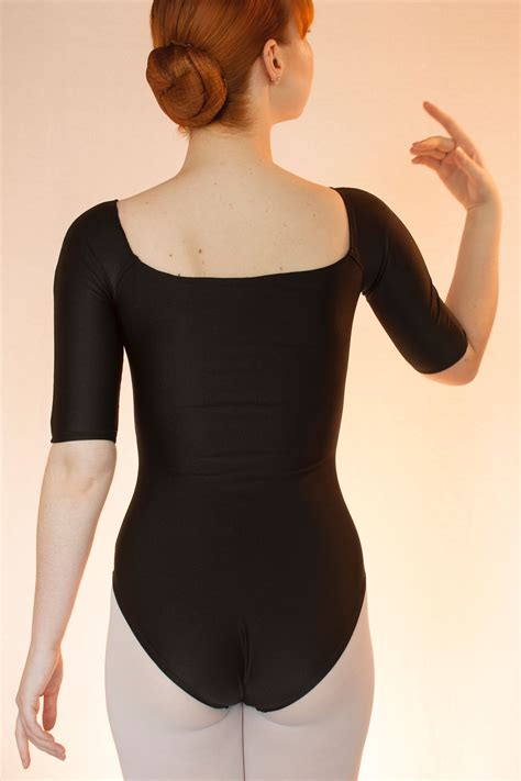 Square Neck High Back Ballet Leotard With ½ Sleeves In Black Model 3 Of The Basics Collection