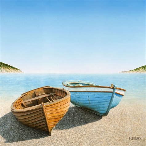 Two Boats On The Beach Painting Boat Art Beach Painting Beach Art
