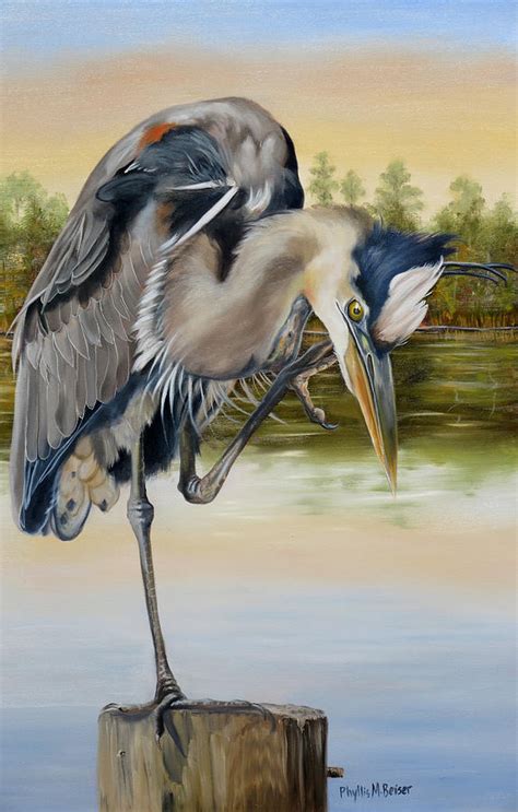 Great Blue Heron On The Jordan River Painting By Phyllis Beiser Fine