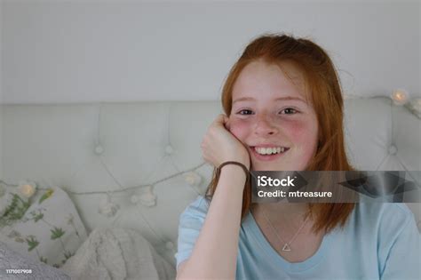 Image Of Red Haired Teenage Girl 14 15 With Pale Skin Freckles And