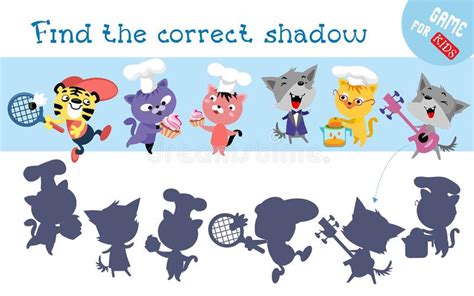 Find Correct Shadow Cute Animals Educational Game For Children