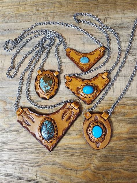 Turquoise Leather Necklace Rustic Leather Necklace Southwest Etsy