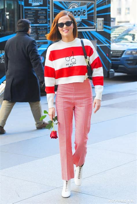 Zoey Deutch Wearing A Red And White Striped Sweater On Valentines Day