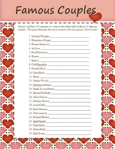 Find out which names you're compatible with so you can be like brangelina, kimye, and billary! FREE Famous Couples Bridal Shower Game in 2020 | Bridal ...
