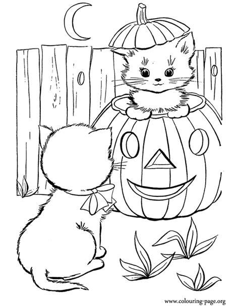 Printable halloween cat coloring pages free for kids tot. Halloween - Halloween pumpkin and two cute kittens ...
