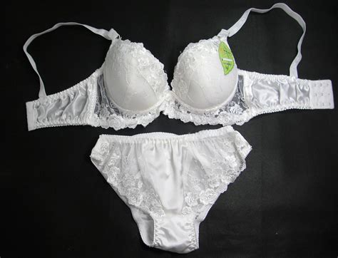 Womens Bra Knickers Sets White Pure Silk Lacy Underwire Thinly Padded
