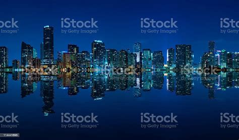 Miami Skyline Night Panorama Stock Photo Download Image Now Miami