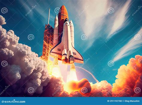 Space Shuttle Launch Against A Blue Sky Generative Ai Stock