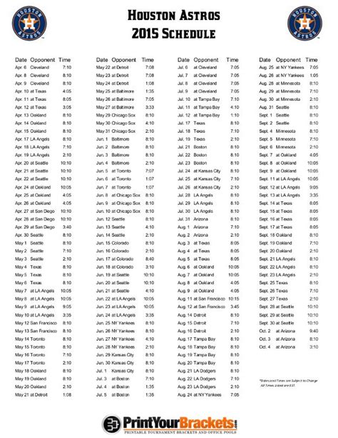 Printable Astros Schedule