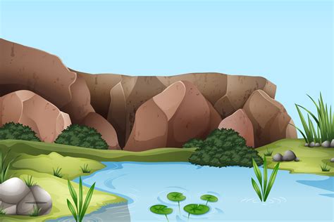 Scene With River And Cliff 301219 Vector Art At Vecteezy