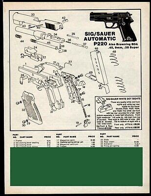 SIG SAUER P Automatic Pistol Schematic Exploded Parts List AD EBay