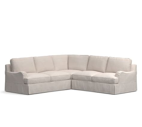 Pb Comfort English Arm Slipcovered 3 Piece L Shaped Sectional With