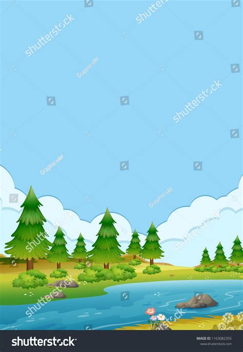 Beautiful River Landscape Illustration Stock Vector Royalty Free