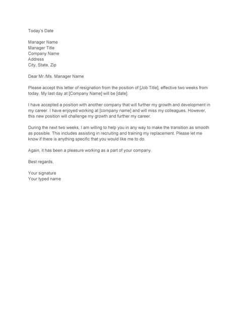 Free Two Weeks Notice Letter Template