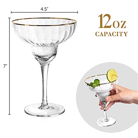 Hand Blown Margarita Glasses 24k Gold Rim Set Of 2 Margarita And Martini 12 Oz Classic Crystal