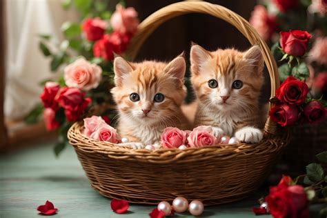 Cute Kittens Inside A Straw Basket Free Stock Photo Public Domain