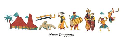 Premium Vector Set Nusa Tenggara Culture And Landmark Illustration