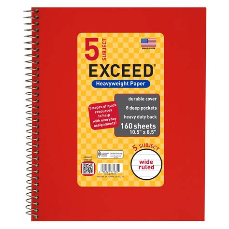 160 Count 5 Subject Red Exceed Notebook 105 X 85 Wide Ruled