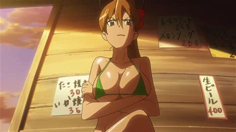 miyamoto rei highschool of the dead animated animated 1girl bikini breasts cleavage