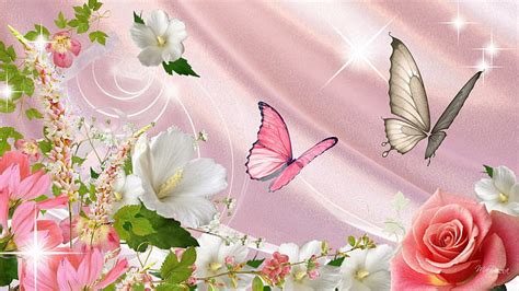 Hd Wallpaper Butterfly Nature Flowers Pink Flowers Blossoms