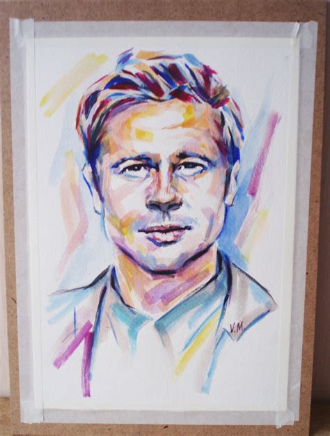 Brad Pitt Painting Portrait Of Actor Watercolor Original Art Etsy