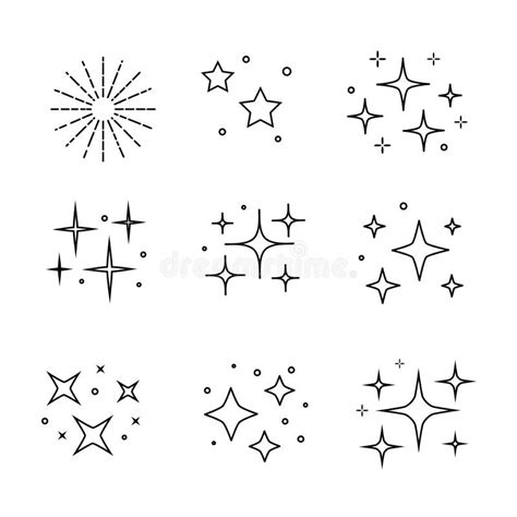 Black Sparkles Symbols Vector Set Vector Stars Sparkle Icon Stock