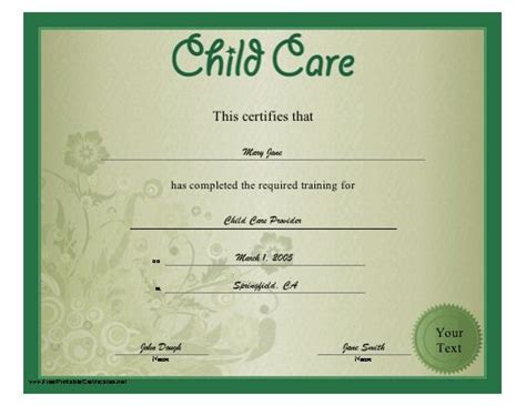 Child Care Certificate Printable Certificate Childcare Printable