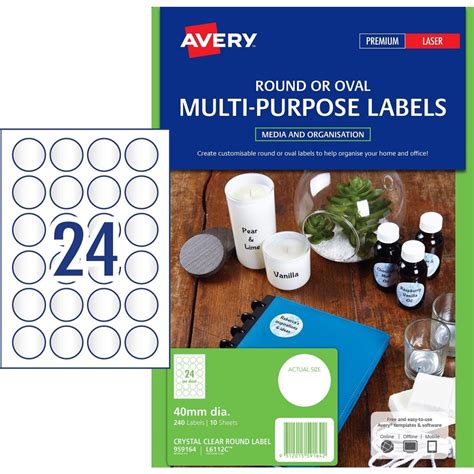 Avery L6112c Crystal Clear Polyester Round Multi Purpose Labels 40mm