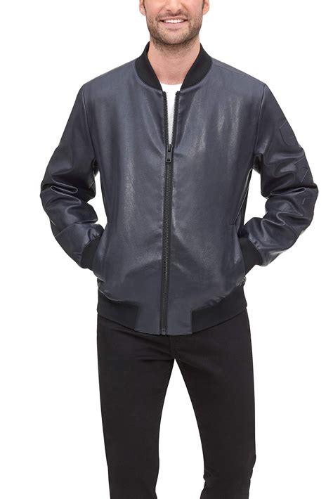 Dkny Leather Bomber Jacket In Blue For Men Lyst
