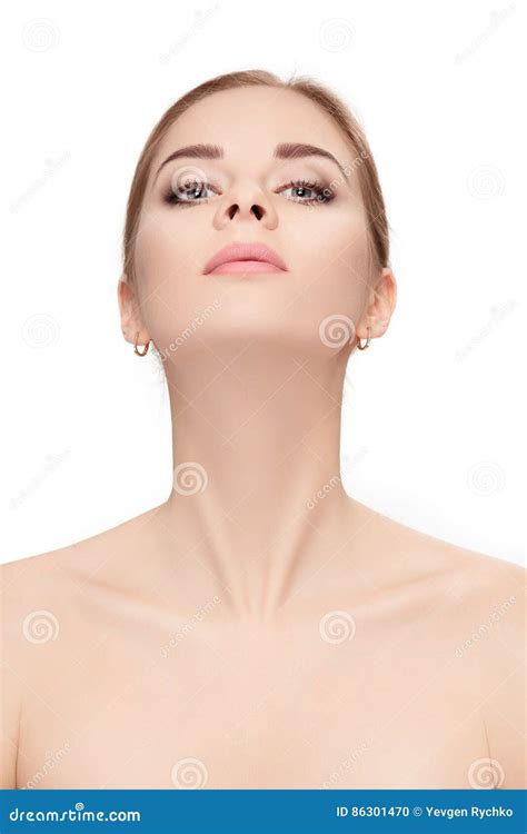 Portrait Of Female Neck On White Background Closeup Girl With C Stock