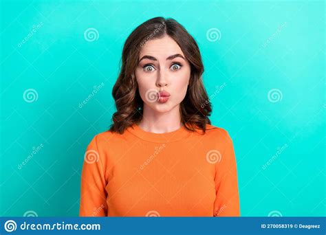 Photo Of Funny Young Excited Girlish Lady Pouted Lips Kiss Surprised Astonished Good News