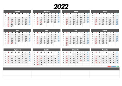 2022 Blank Yearly Calendar Landscape Free Printable Templates 2022