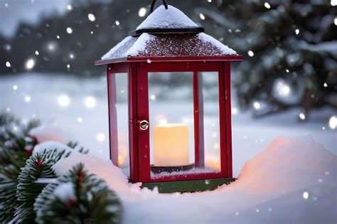 Premium Ai Image Lantern In The Snow At Christmas