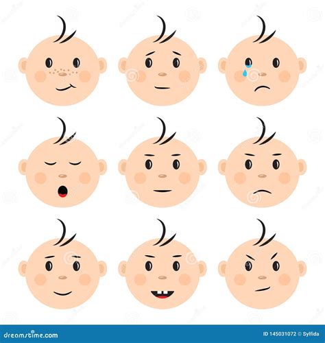 Set Of Faces Baby With Different Emotions Vector Stock Illustration