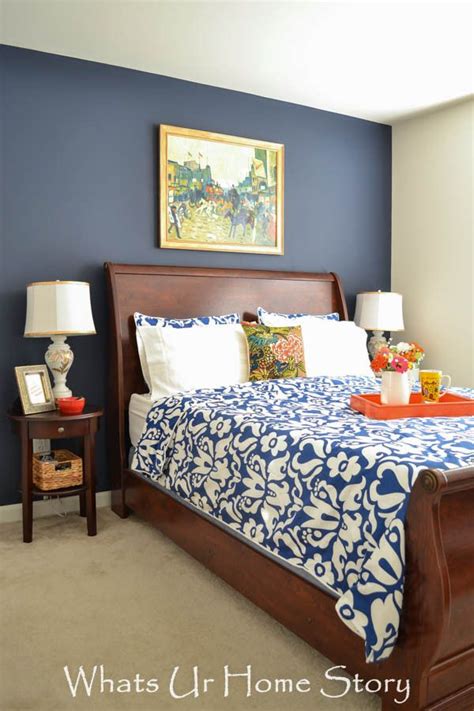 Navy And Coral Bedroom Whats Ur Home Story In 2023 Coral Bedroom