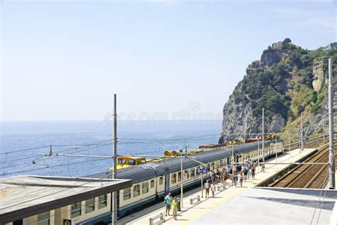 Corniglia Station With Train In Cinque Terre Editorial Photography